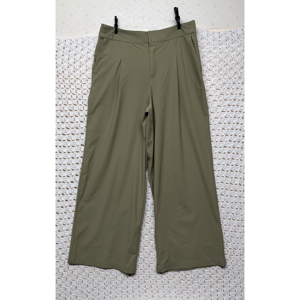 Athleta Pinnacle High Rise Trouser Pants Women 10 Beige Wide Leg Stretch Career
